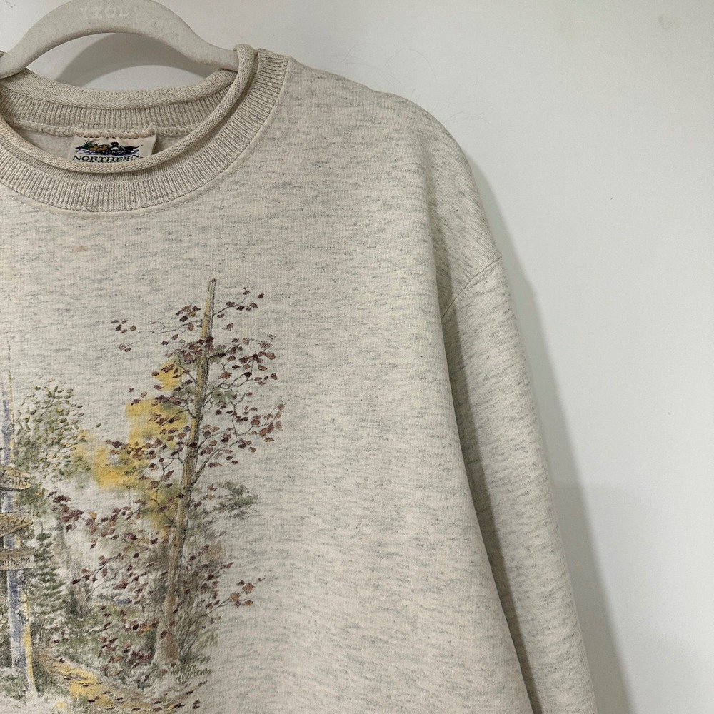 Northern Reflections Vintage Sweatshirt Womens Medium Oatmeal Nature Graphic 90s